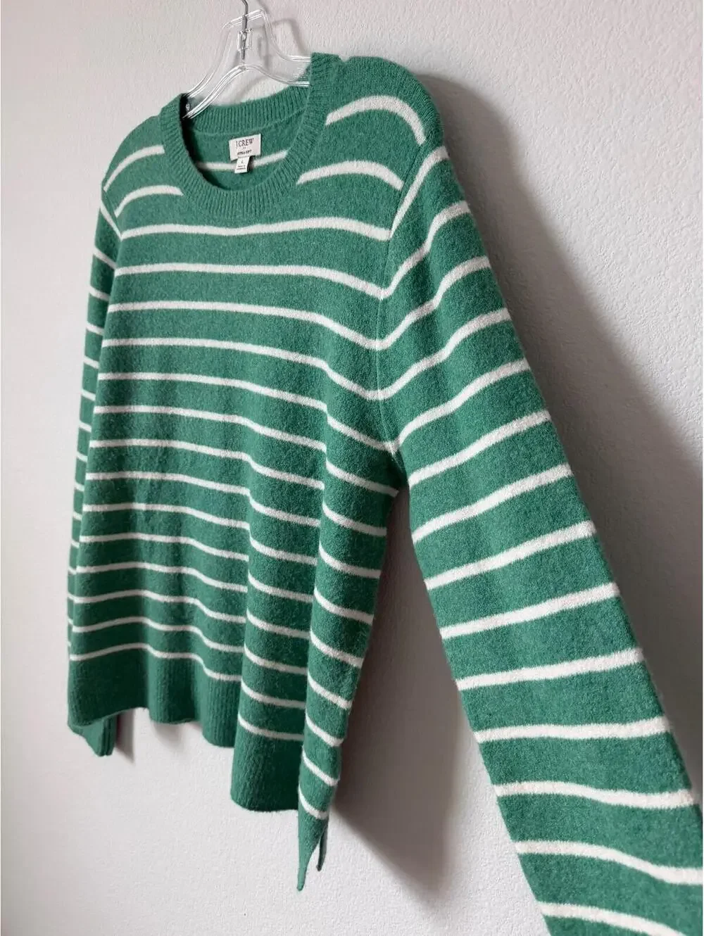 J. Crew Extra Soft Long Sleeve Crew Neck Striped Wool Blend Sweater Size L